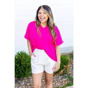 NEW GRACE + EMMA cara collared top in hot pink